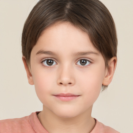 Neutral white child female with short  brown hair and brown eyes