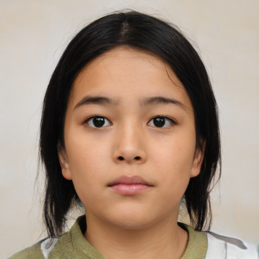 Neutral asian young-adult female with medium  black hair and brown eyes