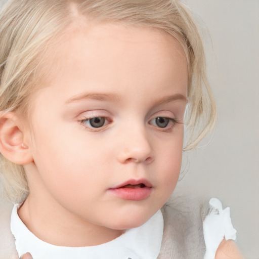 Neutral white child female with medium  blond hair and blue eyes