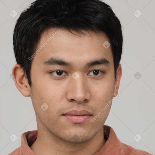 Neutral asian young-adult male with short  brown hair and brown eyes
