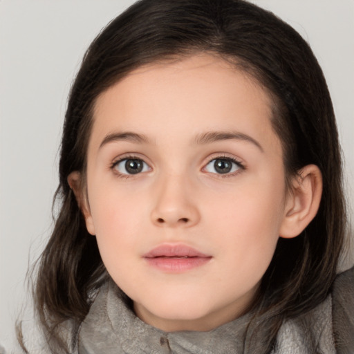 Neutral white child female with medium  brown hair and brown eyes