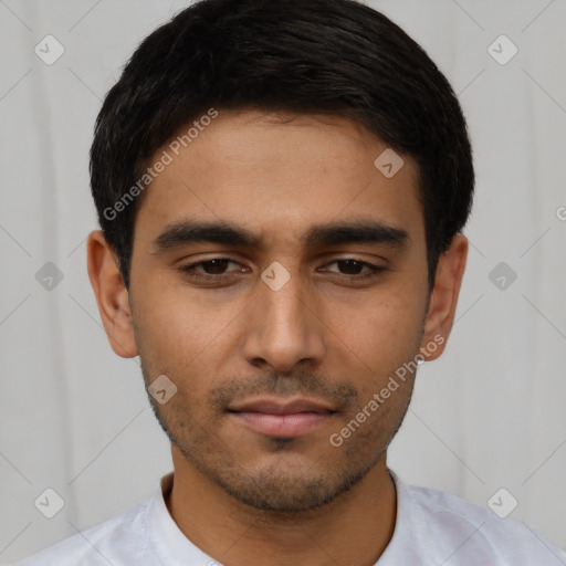 Neutral asian young-adult male with short  black hair and brown eyes