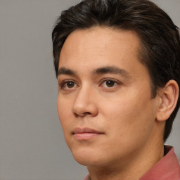 Neutral white young-adult male with short  black hair and brown eyes