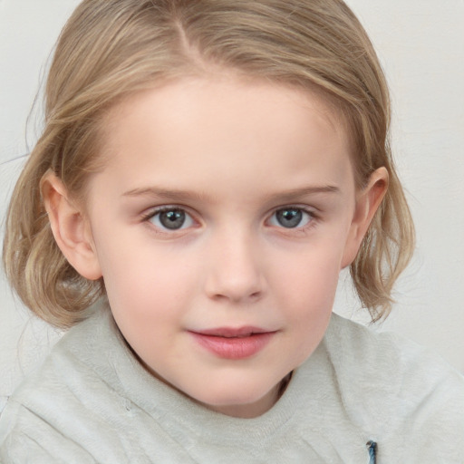 Neutral white child female with medium  brown hair and blue eyes