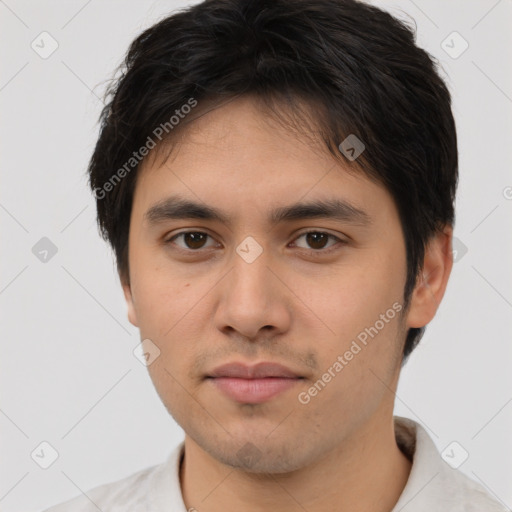 Neutral asian young-adult male with short  brown hair and brown eyes