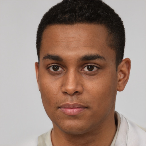 Neutral black young-adult male with short  brown hair and brown eyes