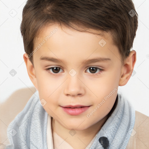 Joyful white child male with short  brown hair and brown eyes