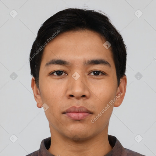 Neutral asian young-adult male with short  black hair and brown eyes