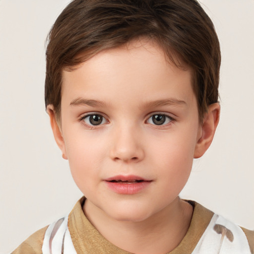 Neutral white child female with short  brown hair and brown eyes