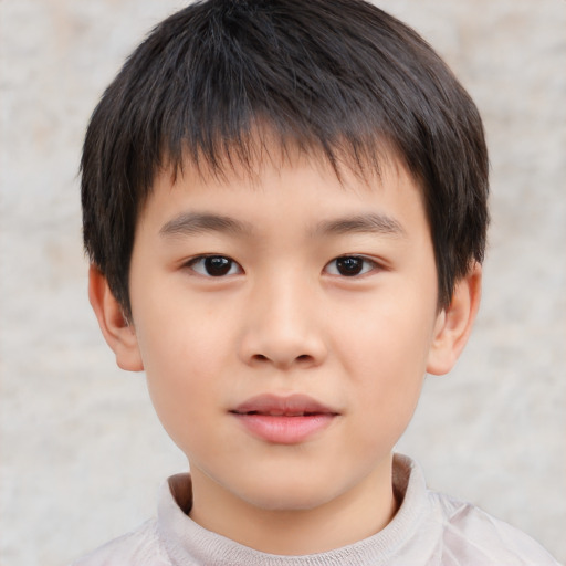 Neutral asian child male with short  brown hair and brown eyes