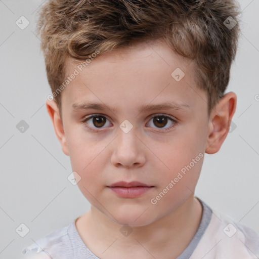 Neutral white child male with short  brown hair and brown eyes