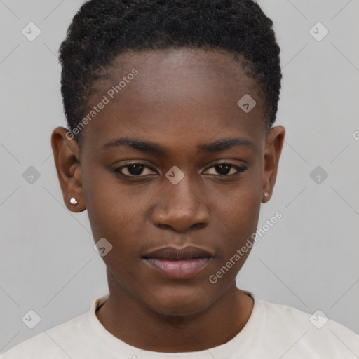 Neutral black young-adult female with short  brown hair and brown eyes