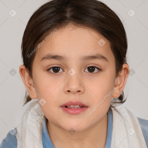 Neutral white child female with medium  brown hair and brown eyes