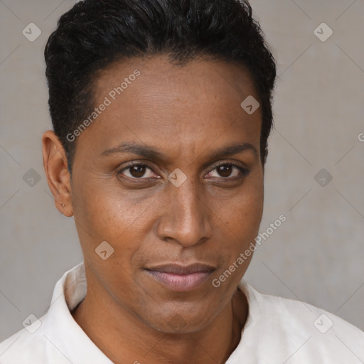 Neutral black young-adult female with short  brown hair and brown eyes