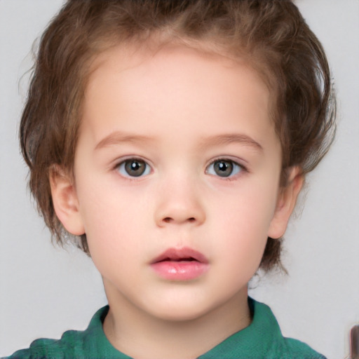 Neutral white child female with short  brown hair and brown eyes