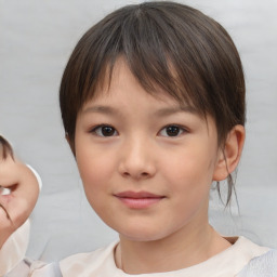 Neutral white child female with short  brown hair and brown eyes