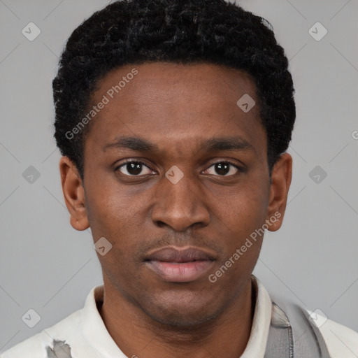 Neutral latino young-adult male with short  brown hair and brown eyes