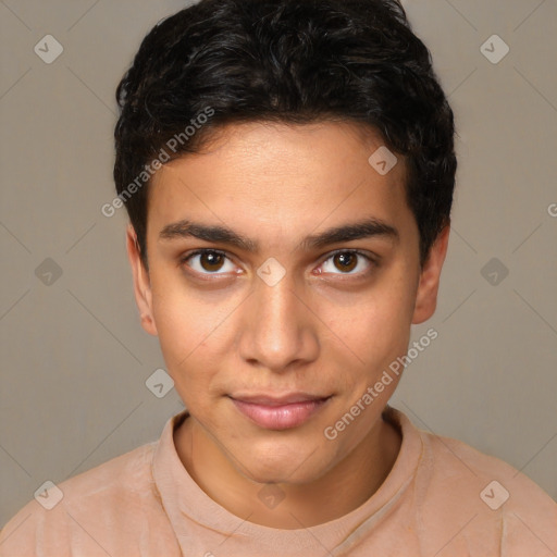 Neutral latino young-adult male with short  brown hair and brown eyes