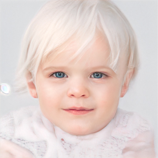 Neutral white child female with medium  blond hair and blue eyes