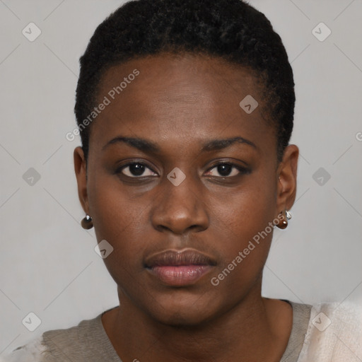 Neutral black young-adult female with short  brown hair and brown eyes