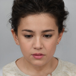 Neutral white young-adult female with short  brown hair and brown eyes