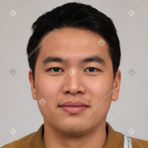 Neutral asian young-adult male with short  black hair and brown eyes