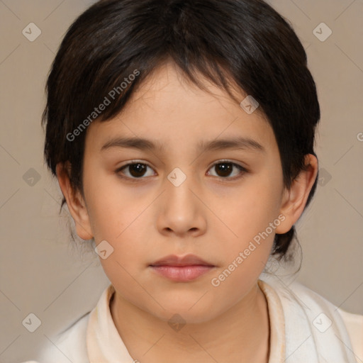 Neutral white child female with medium  brown hair and brown eyes