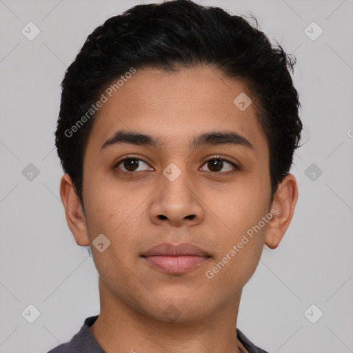 Neutral asian young-adult male with short  brown hair and brown eyes