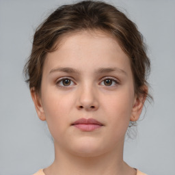 Neutral white young-adult female with short  brown hair and brown eyes