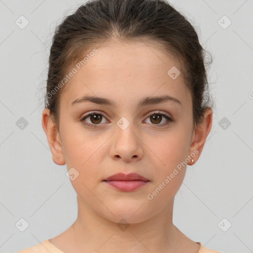 Neutral white young-adult female with short  brown hair and brown eyes