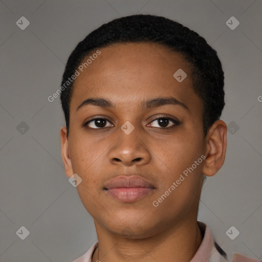 Neutral black young-adult male with short  brown hair and brown eyes