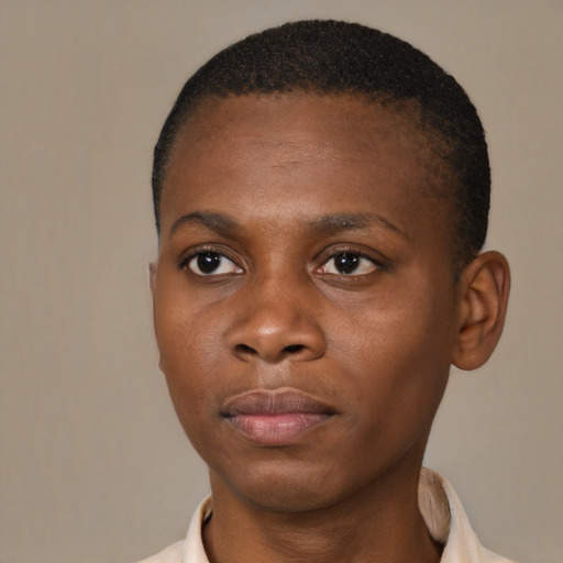 Neutral black young-adult male with short  brown hair and brown eyes