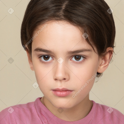 Neutral white child female with short  brown hair and brown eyes