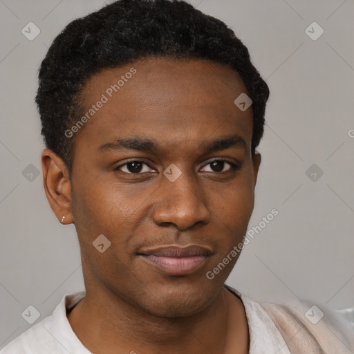 Neutral black young-adult male with short  brown hair and brown eyes