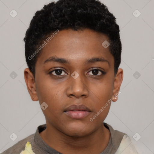 Neutral black child female with short  brown hair and brown eyes