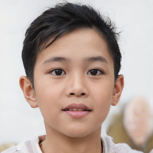 Neutral asian child male with short  brown hair and brown eyes