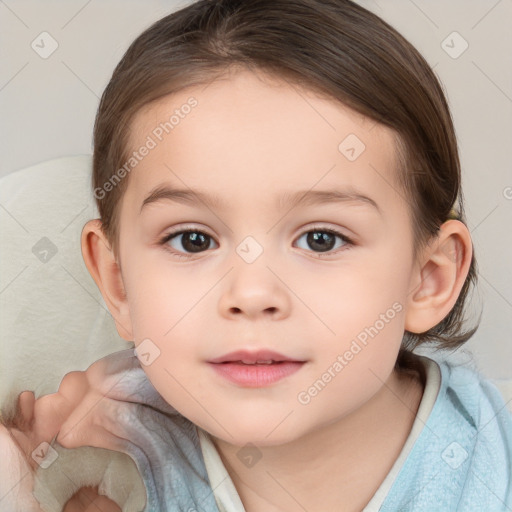 Neutral white child female with medium  brown hair and brown eyes