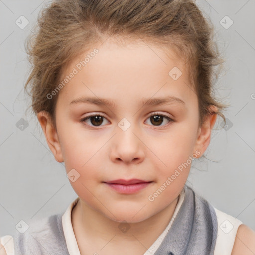 Neutral white child female with short  brown hair and brown eyes