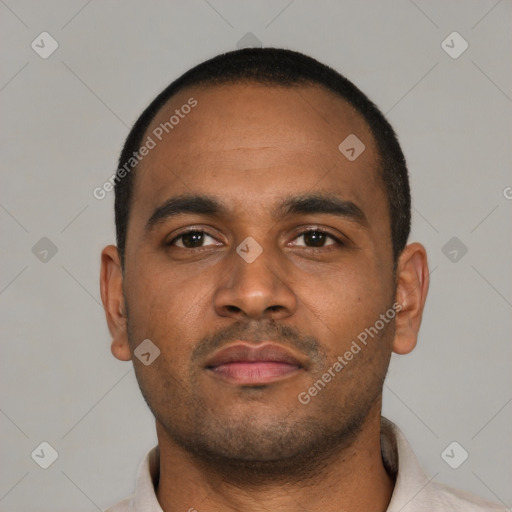 Neutral black young-adult male with short  brown hair and brown eyes