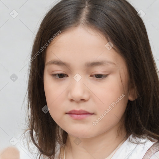 Neutral white child female with medium  brown hair and brown eyes