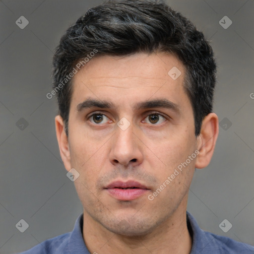 Neutral white adult male with short  brown hair and brown eyes