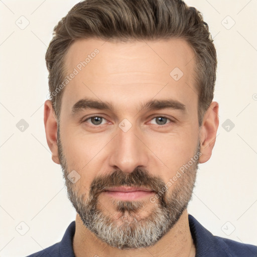 Neutral white adult male with short  brown hair and brown eyes