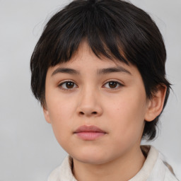 Neutral asian young-adult female with medium  brown hair and brown eyes