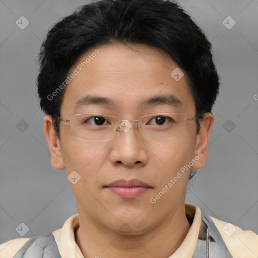 Neutral asian young-adult male with short  brown hair and brown eyes