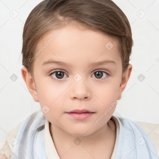 Neutral white child female with short  brown hair and brown eyes