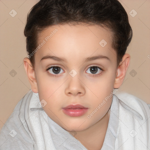 Neutral white child female with short  brown hair and brown eyes