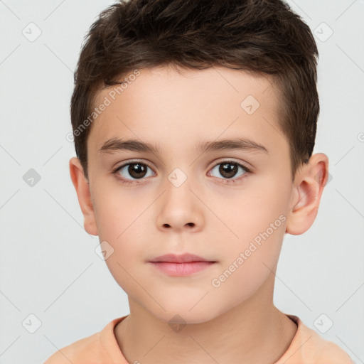 Neutral white child male with short  brown hair and brown eyes