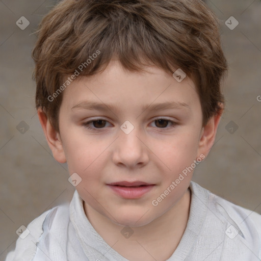 Joyful white child male with short  brown hair and brown eyes