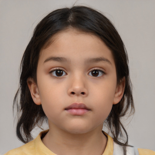 Neutral white child female with medium  brown hair and brown eyes