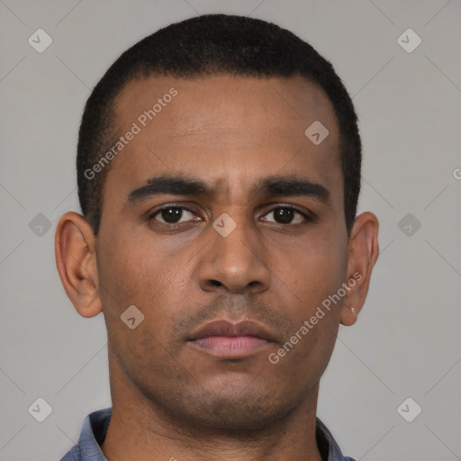 Neutral latino young-adult male with short  brown hair and brown eyes